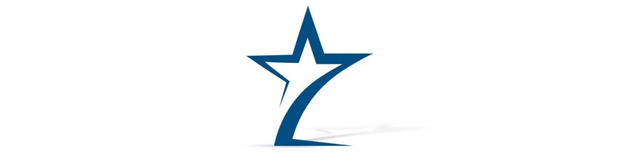 Stilisierter, blauer Stern mit markanter Zickzacklinie, abstrahiert und grafisch auf weißem Hintergrund dargestellt.