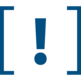 Ein blaues Icon mit einem Ausrufezeichen in der Mitte, das von eckigen Klammern umgeben ist.