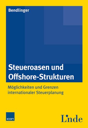 Das Bild zeigt das Cover eines Buches mit dem Titel „Steuergasen und Offshore-Strukturen“ in Blau auf gelbem Hintergrund. Es gibt geometrische Formen in Blau auf der oberen linken Seite. Der Titel wird durch den Untertitel „Wirtschaftsstrukturen und ihre steuerlichen Auswirkungen“ ergänzt.