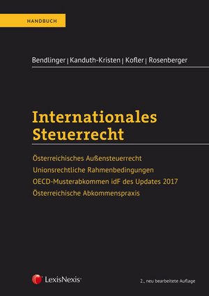 Das Bild zeigt das Cover eines Buches mit dem Titel „Internationales Steuerrecht“. Der Hintergrund ist schwarz, der Titel ist in Gelb und Weiß gehalten. Am unteren Rand befindet sich das Logo des Verlags.